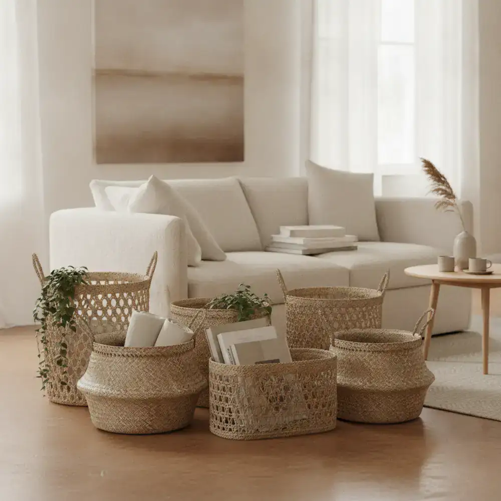 Living room woven storage baskets